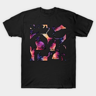 Watercolor Colorful Galaxy and Cats T-Shirt